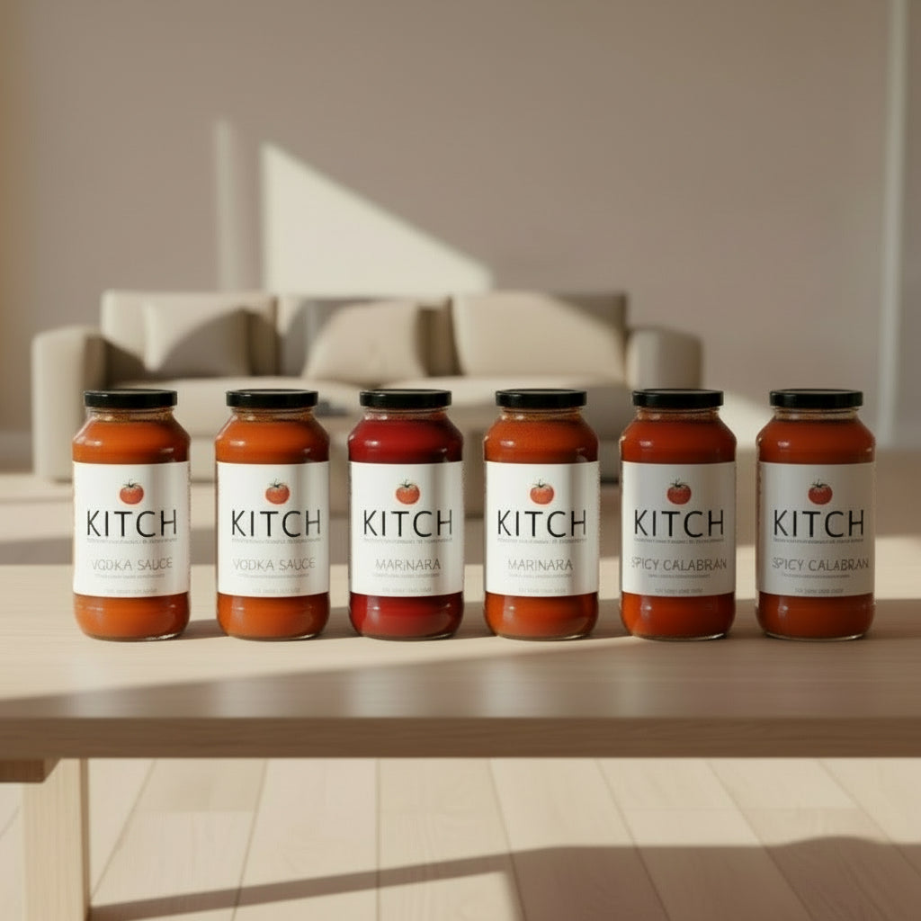 Variety six pack with two each 24oz jars of Vodka, Spicy Calabrian & Marinara Sauce