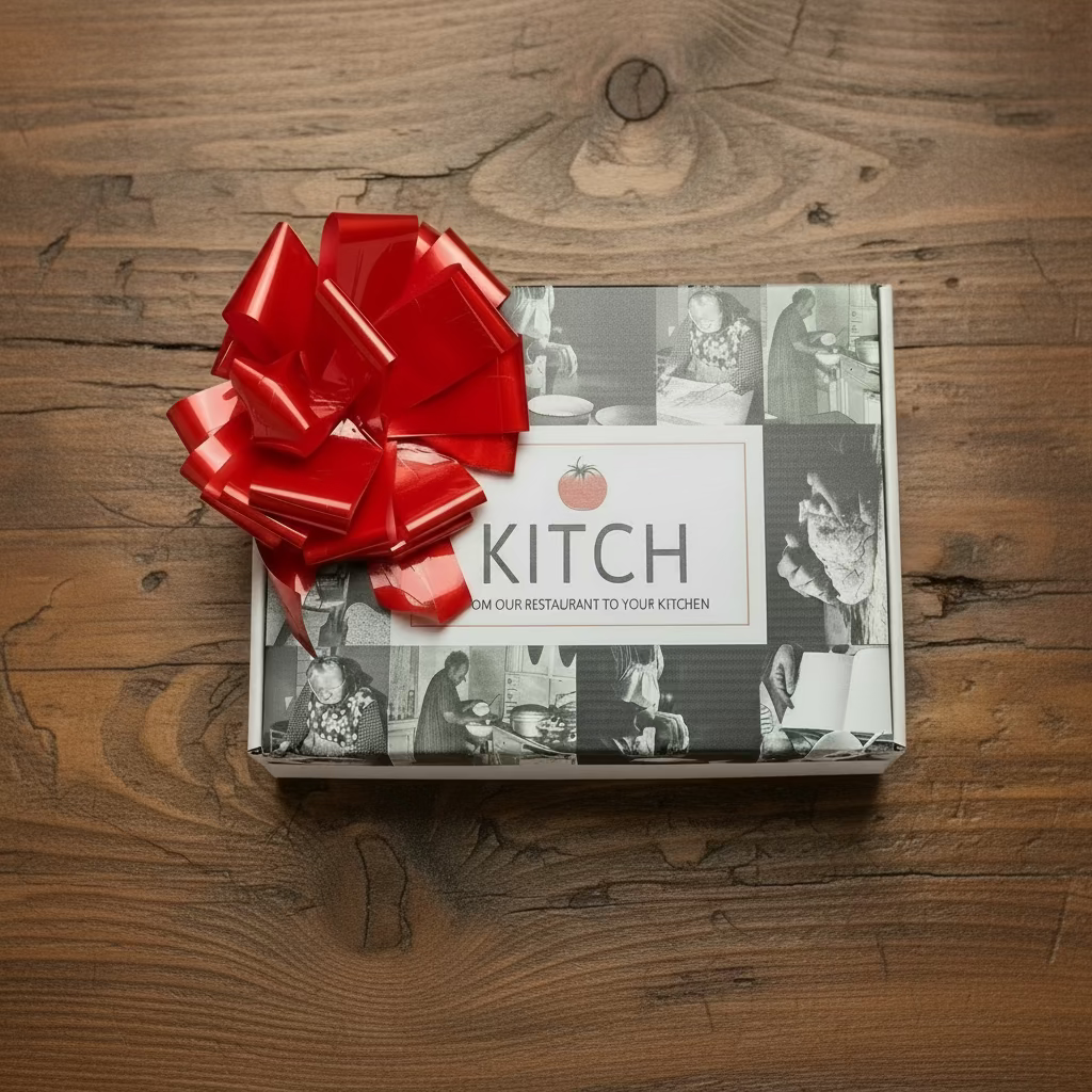 GIFT BOX with Vodka & Marinara Sauce, 2 lbs Pasta with love & laughter ceramic hot plate & a wooden spoon